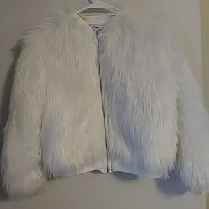 White Faux fur satin lined jacket.